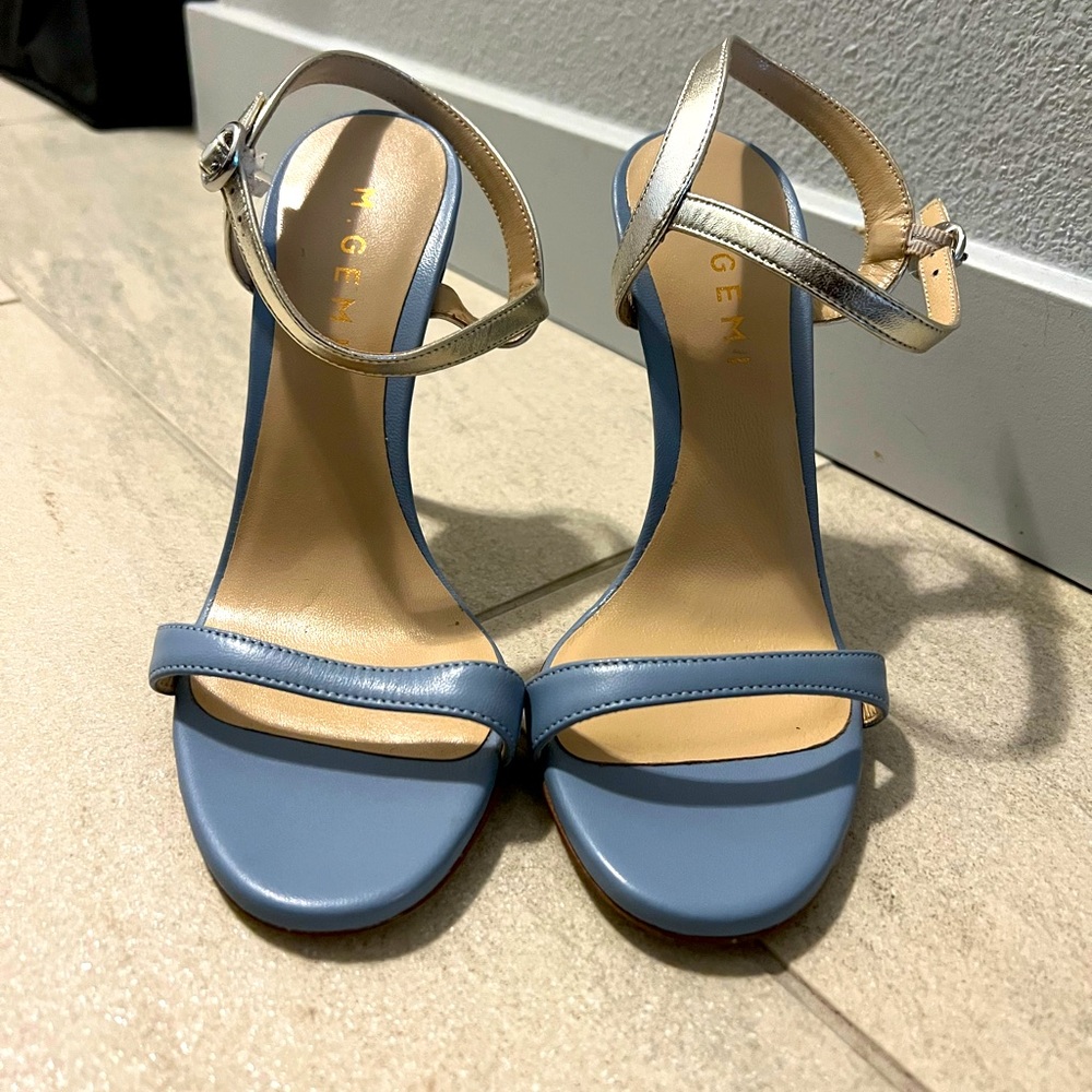 M. gemi // blue and silver sling-back heels
